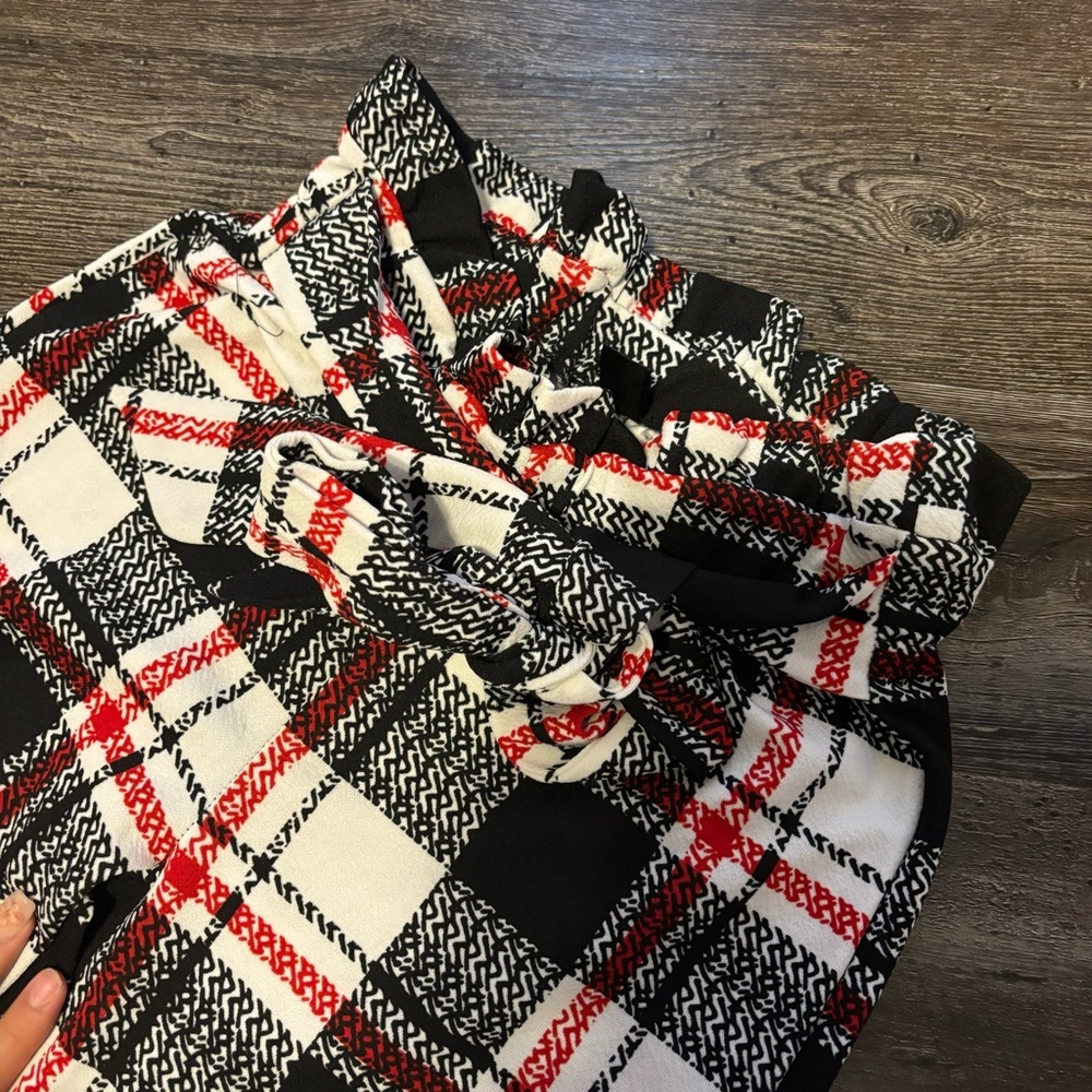 Plaid High-Waisted Pants with Bow, size S - Picture 3 of 3